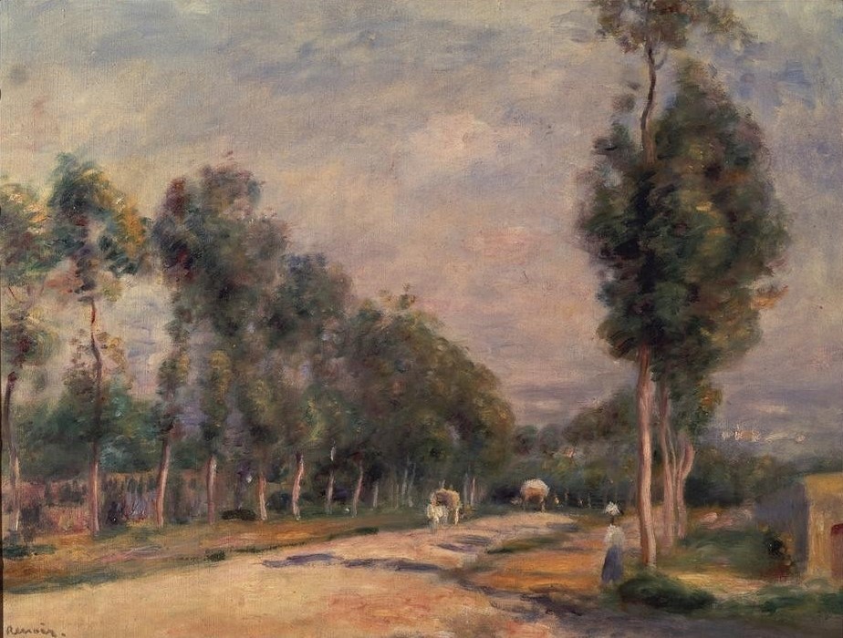 Pierre-Auguste Renoir, Straße bei Louveciennes (Landstrasse,Landschaft,Strasse (Allgemein),Französische Kunst,Jahrhundertwende,Strassenbaum)