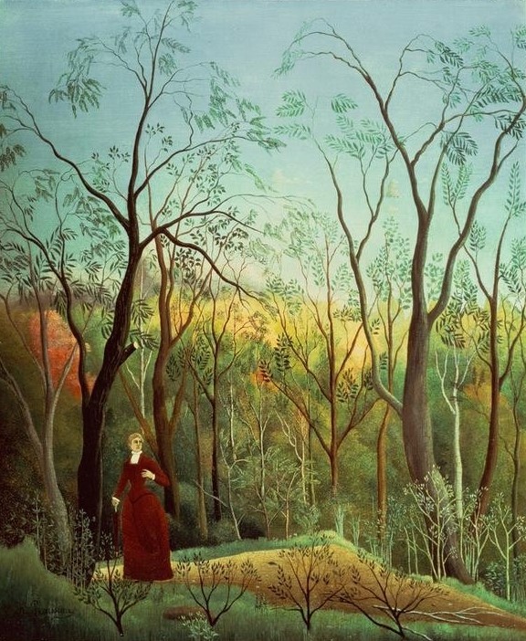Henri Rousseau, La Promenade dans la fôret (Frau,Landschaft,Einsamkeit,Naive Malerei,Französische Kunst,Erwartung,Warten)