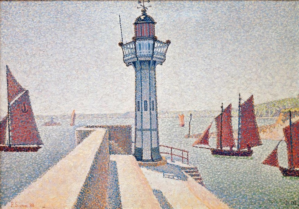 Paul Signac, Der Leuchtturm von Portrieux (Hafen,Landschaft,Leuchtturm,Schiff,Segelboot,Pointillismus,Französische Kunst,Schifffahrt)