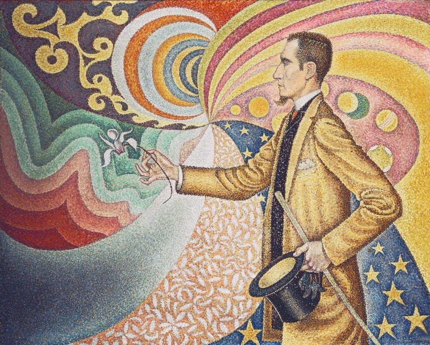 Paul Signac, Porträt Felix Feneon (Kunstkritiker,Literatur,Mann,Schriftsteller,Zauberkünstler,Zylinder (Hut),Bart,Kunstkritik,Pointillismus,Portrait,Französische Kunst,Uncle-Sam-Bärtchen)