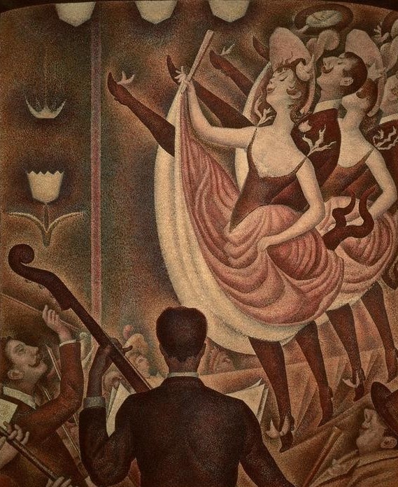 Georges Seurat, Le chahut (Ballett,Kabarett Und Variete,Kabarett,Karikatur,Kontrabass,Musiker,Musik,Nachtleben,Orchester,Tänzer,Tanz,Variete (Entertainment),Instrument,Revue (Musiktheater),Pointillismus,Französische Kunst,Cancan,Lärm,Heiterkeit,Alltag)