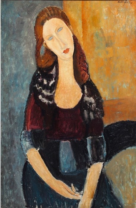 Amedeo Modigliani, Jeanne Hébuterne mit Hut (Frau,Künstler,Kunst,Maler (Künstler),Mensch,Frauenkunst,Portrait,Künstlerfrau,Italienische Kunst,Farbe)
