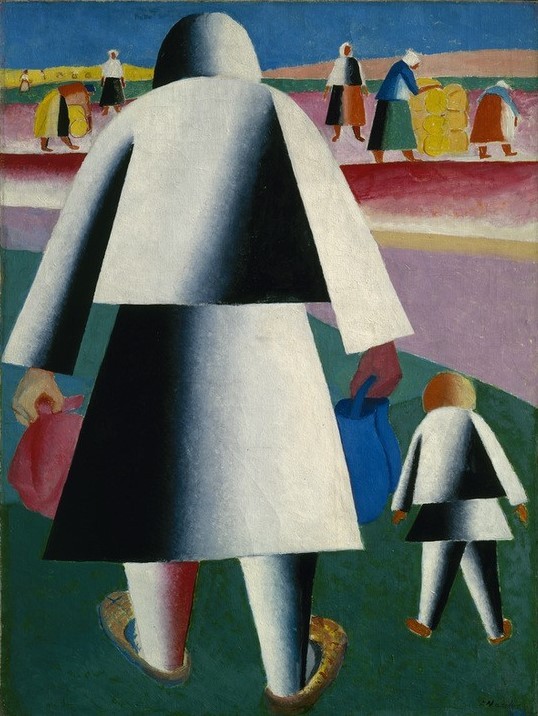 Kasimir Malewitsch, To the Harvest, Marfa and Wanka (Arbeit,Bauernhof,Frau,Kind,Kunst,Museum,Galerie,Feld,Innenansicht,Kubofuturismus,Agrikultur)