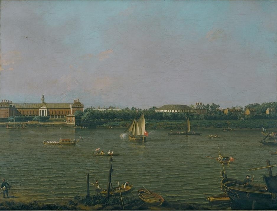 Giovanni Antonio Canaletto, Die Themse mit Chelsea College, Rotunde, und Ranelagh House (Rotunde, Gebäude, Fluss, Boote, Großbritannien, London, Segelboot, Barock, Vedute, Klassiker, Wunschgröße, Wohnzimmer)