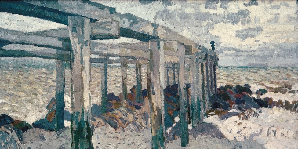Max Beckmann, Große Buhne (Buhne, Wellenbrecher, Holskonstruktion, Meer, Expressionismus, Klassische Moderne, Malerei, Wohnzimmer, Treppenhaus, Wunschgröße, bunt)