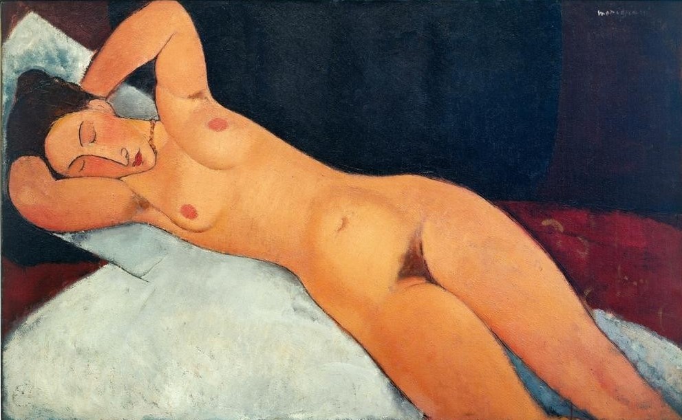 Amedeo Modigliani, Akt (Frau,Schmuck,Akt,Halskette,Italienische Kunst,Liegen,Ecole De Paris)