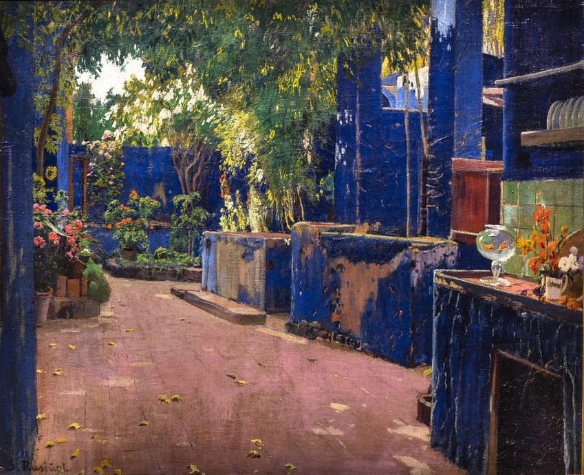 Santiago Rusinol, Der blaue Patio (Architektur,Kunst,Hof,Spanische Kunst,Blau,Katalanische Kunst,Lichthof,Patio)