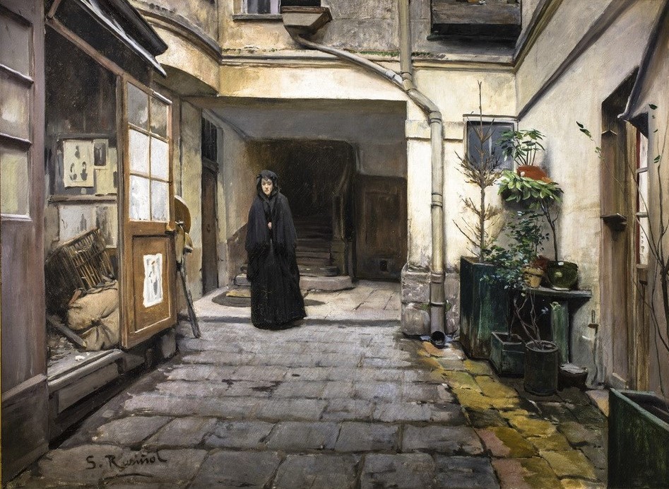 Santiago Rusinol, Die Pfandleihe (Armut,Architektur,Frau,Kunst,Hof,Spanische Kunst,Katalanische Kunst,Elend)