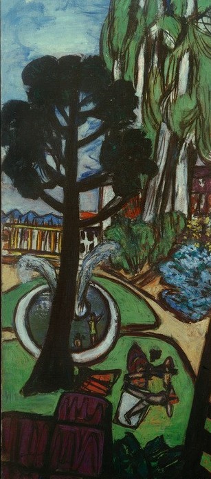 Max Beckmann, West-Park (Park, Erholung, Springbrunnen, Bäume, Expressionismus, Klassische Moderne, Malerei, Wohnzimmer, Treppenhaus, Wunschgröße, bunt)