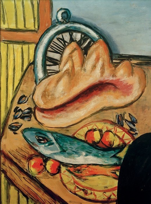 Max Beckmann, Stillleben mit Fisch und Muschel (Stilleben, Expressionismus, Klassische Moderne, Malerei, Wohnzimmer, Esszimmer, Treppenhaus, Wunschgröße, bunt)