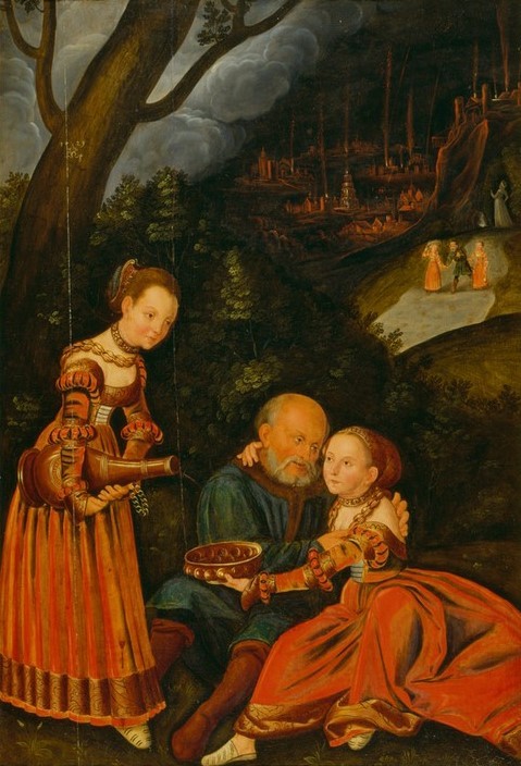 Lucas Cranach der Ältere, Lot und seine Töchter (Alkohol,Christentum,Deutsche Kunst,Kunst,Religion,Vater,Renaissance,Altes Testament,Bibel,Betrunken,Tochter,Verführung,Lot Und Seine Töchter,Inzest,Einschenken,Genesis)