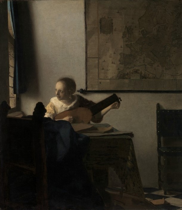 Jan Vermeer, Frau mit einer Laute (Frau,Laute,Musik,Instrument,Interieur)