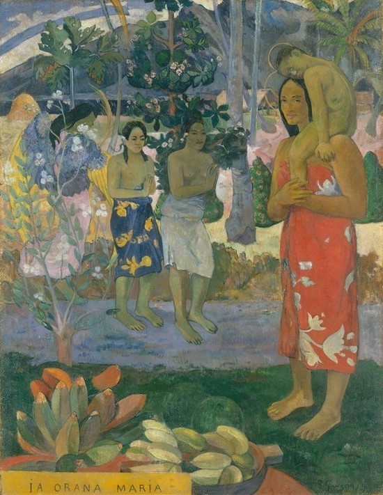 Paul Gauguin, Ia Orana Maria (Ave Maria) (Südsee, junge Frauen, Kind, Ureinwohner, Gesellschaft,  exotisch, Landschaft,  Wunschgröße, Klassische Moderne, Impressionismus, Malerei,  Wohnzimmer,  bunt)