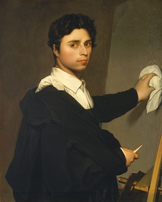 JEAN-AUGUSTE-DOMINIQUE INGRES, Ingres als junger Mann (Maler (Künstler), junger Mann, Selbstportrait, Portrait, Staffelei,  Neoklassizismus,   Malerei, Klassiker, Wohnzimmer,  Wunschgröße)
