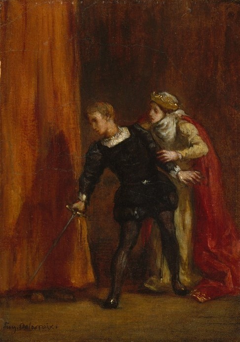 Eugene Delacroix, Hamlet und seine Mutter (Schwert,Mutter Und Sohn,Vorhang)