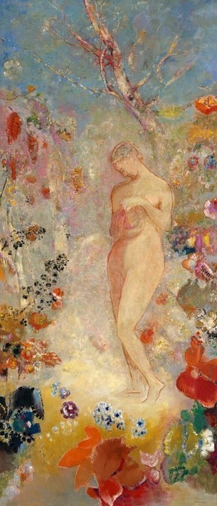 Odilon Redon, Pandora (Wunschgröße, klassische Moderne, Symbolismus, Figurativ, Pandora, Büchse, Mythologie, Sagenwelt,  Treppenhaus, Wohnzimmer, Malerei, bunt)