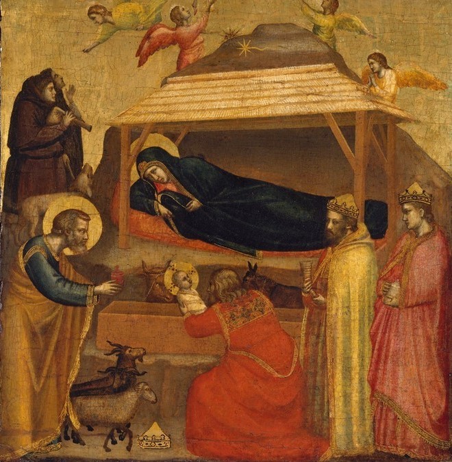 Giotto di Bondone, The Adoration of the Magi (Anbetung, Heilige drei Könige, Geburt, Christi, Stall, ochs und Esel, Christentum, Religion, Neues Testament, Klassiker, Gotik, Malerei, Wunschgröße,  Wohnzimmer, bunt)