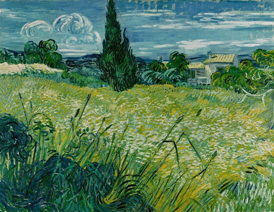 Vincent van Gogh, Grünes Weizenfeld mit Zypresse (Getreideanbau,Kunst,Landschaft,Weizen,Impressionismus,Niederländische Kunst,Zypresse,Holländische Kunst,Getreidefeld)