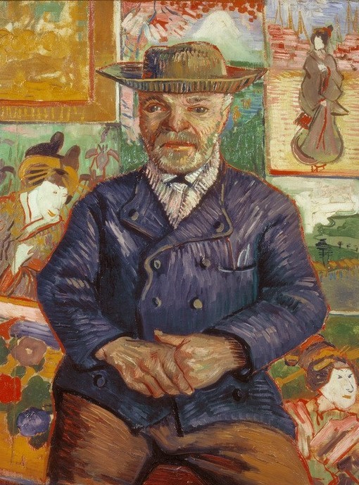 Vincent van Gogh, Bildnis Pere Tanguy (Herrenmode,Mann,Mode,Volkskunde,Impressionismus,Hut,Bild Im Bild,Portrait,Niederländische Kunst,Kulturimport,Japanmode,Händler,Jacke,Kulturaustausch,Galerist,Land Und Leute)