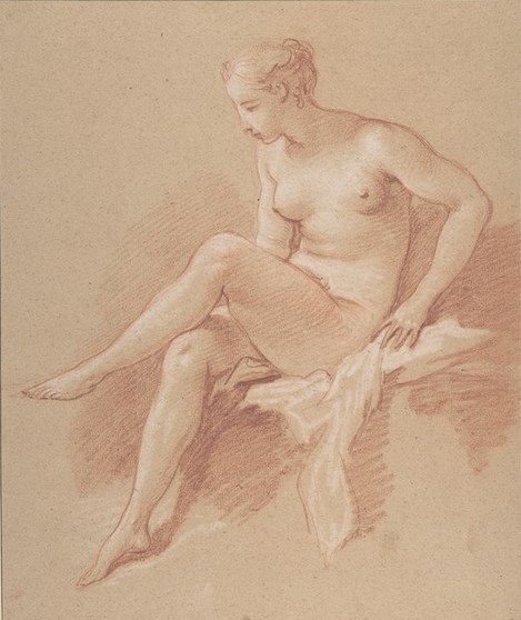 Francois Boucher, Seated female nude (Aktmalerei, Erotik, nackte Frau, Studie, Rokoko, Klassiker, Wunschgröße, Wohnzimmer, Malerei, bunt)