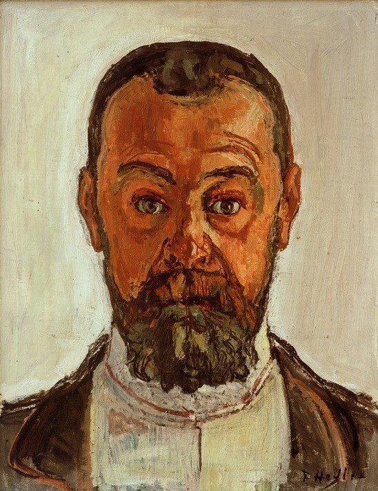 Ferdinand Hodler, Selbstbildnis mit aufgerissenen Augen II (Jugendstil,Künstler,Kunst,Maler (Künstler),Mann,Bart,Selbstbildnis,Portrait,Schweizerische Kunst,Vollbart,Kopf,Mimik,Blick Aus Dem Bild,Stirnrunzeln,Person,Blick (Allgemein),Signatur)