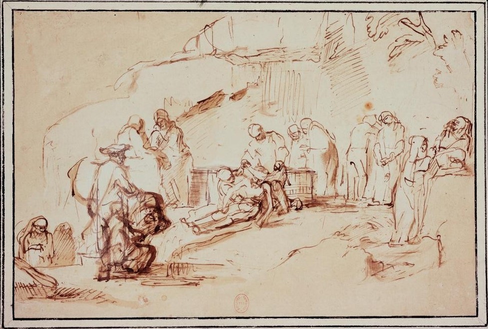 Rembrandt Harmenszoon van Rijn, Grablegung Christi (Christentum,Grab,Mausoleum,Religion,Trauer,Barock,Neues Testament,Bibel,Grablegung Christi,Niederländische Kunst,Holländische Kunst,Passion Christi,Traurigkeit,Gruft)