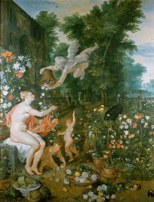 Peter Paul Rubens, Flora und Zephir (Botanik,Flämische Kunst,Lilie,Mythologie,Rose,Tulpe,Barock,Topfpflanze,Niederländische Kunst,Ziergarten,Blume,Griechisch-Römische Mythologie,Garten)
