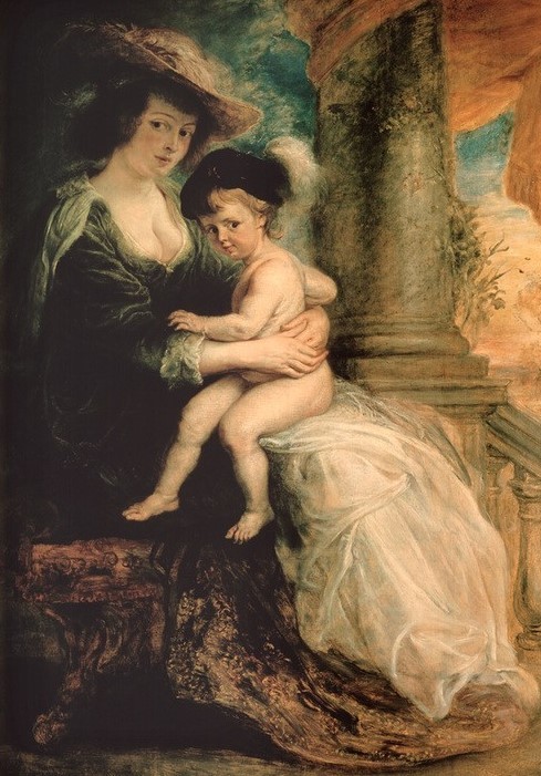 Peter Paul Rubens, Helene Fourment mit ihrem erstgeborenen Sohn Frans (Damenmode,Flämische Kunst,Kindermode,Kopfbedeckung,Mutter Und Kind,Textil,Hut,Barock,Dekollete,Künstlerfrau,Mutter Und Sohn,Nacktheit,Knabe,Sohn Von Berühmten,Auf Dem Schoss Sitzen,Kind Auf Dem Schoss,Erstgeborener)
