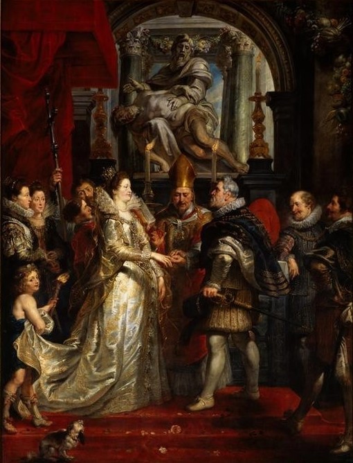 Peter Paul Rubens, Die Vermählung der Prinzessin Maria von Medici per procurationem mit König Heinrich IV. von Frankreich (Flämische Kunst,Geschichte,Hochzeit,Szene,Barock,Pieta,Niederländische Kunst,Ferntrauung,Skulptur Im Bild,Trauung,Per Procurationem,Person)