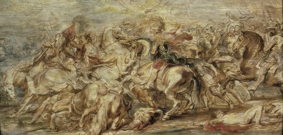 Peter Paul Rubens, Heinrich IV. in der Schlacht von Ivry (Flämische Kunst,Geschichte,König,Krieg,Kunst,Pferd (Tier),Reiter,Barock,Schlacht,Niederländische Kunst,Reiterschlacht,Tier,Hugenottenkriege,Heilige Liga,Reiten,Katholische Liga,Glaubenskrieg,Unvollendet,8. Hugenottenkrieg)