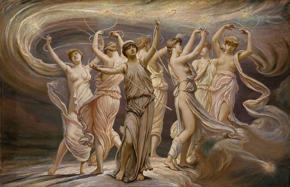 Elihu Vedder, Die Plejaden  (Tänzerinnen, Personifizierung, Siebengestirn, Astronomie, Mysthisch, Symolismus, Wunschgröße, Klassische Moderne, Wohnzimmer)