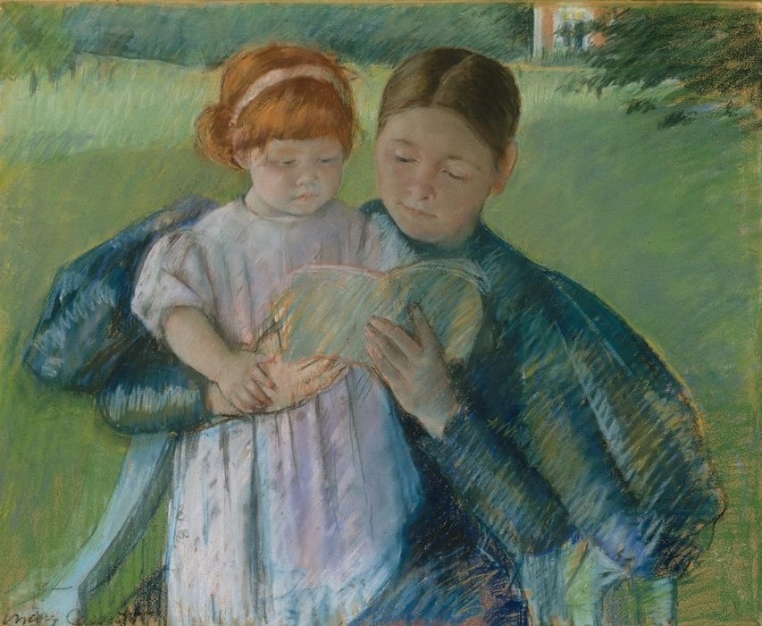 Mary Cassatt, Nurse Reading to a Little Girl (Frau,Lesen (Allgemein),Leserin)