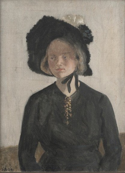 Ivar Axel Henrik Arosenius, Eva, die Frau des Künstlers (Damenhut,Damenmode,Frau,Jugendstil,Künstler,Kunst,Maler (Künstler),Mode,Hut,Ehefrau Von Berühmten,Portrait,Künstlerfrau,Schwedische Kunst,Jahrhundertwende,Junge Frau,Schwarz,Skandinavische Kunst,Halbfigur,Person)
