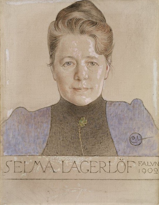 Carl Larsson, Selma Lagerlöf (Frau,Jugendstil,Kunst,Literatur,Schriftstellerin,Portrait,Nobelpreis,Schwedische Kunst,Jahrhundertwende,Skandinavische Kunst,Brustbild,Nobelpreisträgerin,Person)