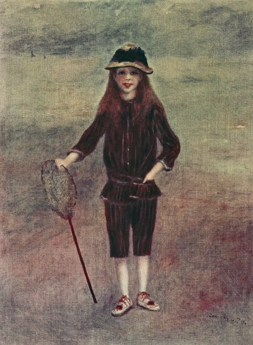 Pierre-Auguste Renoir, La petite pêcheuse (Kindermode,Kind,Krabbenfang,Küste,Kunst,Mädchen,Mensch,Mode,Strand,Impressionismus,Portrait,Französische Kunst,Kleidung (Allgemein),Fin De Siecle,Ganzfigurig,Fischernetz)
