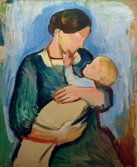 August Macke, Mutter mit Kind (Baby,Frau,Kind,Kunst,Mensch,Mutter Und Kind,Portrait,Expressionismus,Mutter,Der Blaue Reiter,Mutterliebe,Zärtlichkeit,Halbfigur)