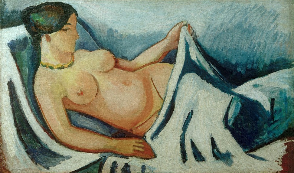 August Macke, Akt, liegend (Deutsche Kunst,Frau,Kunst,Akt,Der Blaue Reiter,Liegen)