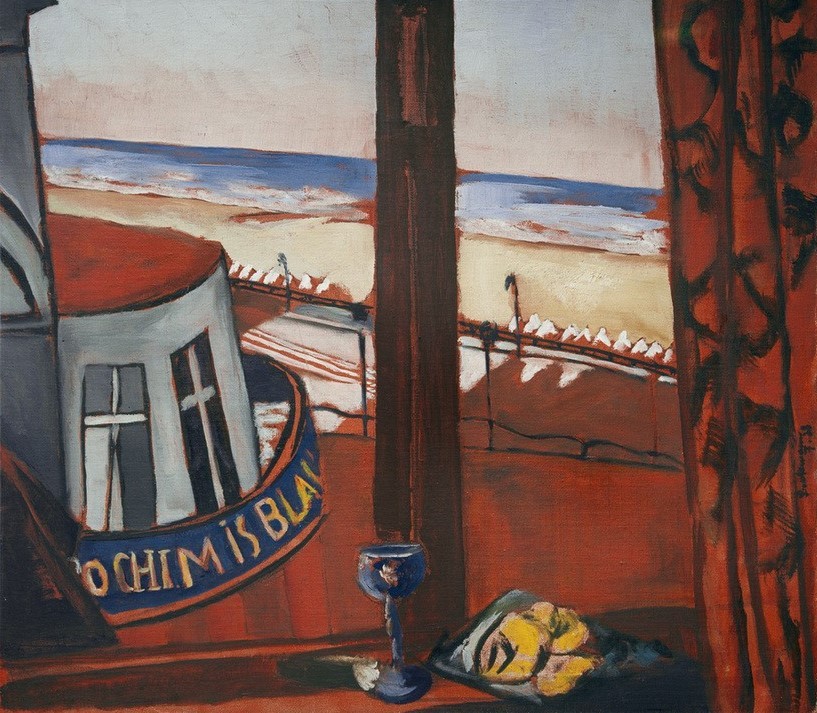 Max Beckmann, Scheveningen, fünf Uhr früh (Meer, Strand, Fenster, Ausblick, Expressionismus, Landschaft, Wunschgröße, Wohnzimmer, Treppenhaus, bunt)