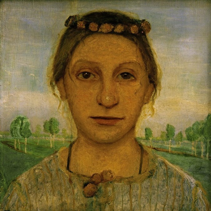 Paula Modersohn-Becker, Bildnis der Schwester Herma (Deutsche Kunst,Familie,Frau,Kunst,Malerin,Blumenkranz,Schwester,Frauenkunst,Portrait,Melancholie,Haarschmuck,Verträumt,Worpsweder Künstlerkolonie,Jahrhundertwende,Junge Frau,Person,Blume Im Haar)