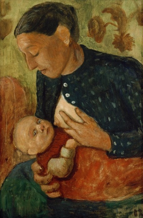 Paula Modersohn-Becker, Stillende Mutter (Baby,Deutsche Kunst,Familie,Kind,Kunst,Mensch,Mutter Und Kind,Stillen,Busen,Frauenkunst,Mutter,Mutterliebe,Brust,Mutter Und Säugling,Worpsweder Künstlerkolonie,Jahrhundertwende,Blick Aus Dem Bild,Kind Auf Dem Schoss,Brustwarze)
