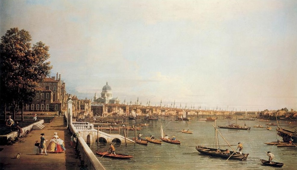 Giovanni Antonio Canaletto, London von Somerset House (London, Städte, England, Fluss, Themse, Boote,  Barock, Vedute, Klassiker, Wunschgröße, Wohnzimmer)