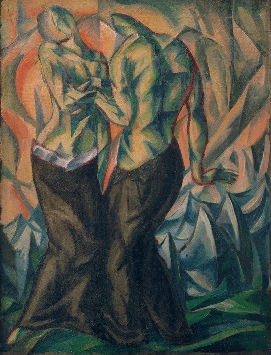 Franz Henseler, Zwei Gestalten (Deutsche Kunst,Frau,Gruppenbild,Kunst,Mann,Mensch,Akt,Portrait,Expressionismus,Nacktheit,Paar,Halbakt,Abstraktion,Doppelportrait,Ganzfigurig)