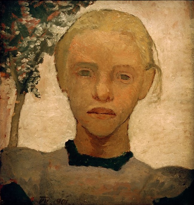 Paula Modersohn-Becker, Mädchenkopf (Deutsche Kunst,Kind,Kunst,Landschaft,Mädchen,Mensch,Frauenkunst,Portrait,Melancholie,Blonde Haare,Worpsweder Künstlerkolonie,Jahrhundertwende,Gefühl (Stimmung),Blick Aus Dem Bild,Brustbild,Negative Stimmungen Und Gefühle)