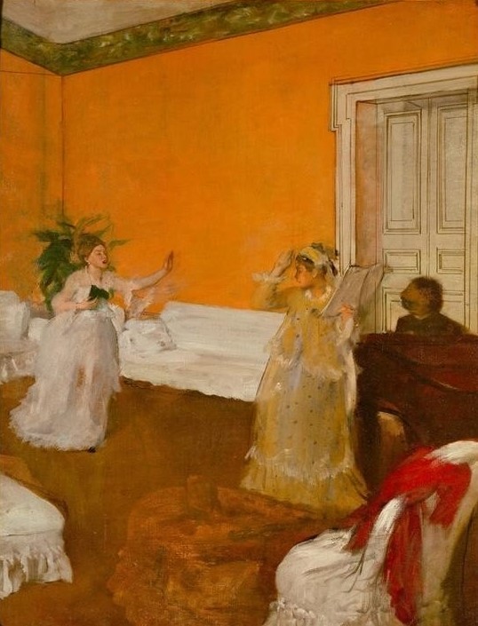 Edgar Degas, Die Gesangsstunde (Frau,Gesang,Musik,Pädagogik,Sängerin,Impressionismus,Lehrer,Unterricht,Interieur,Französische Kunst,Privatunterricht,Gesangsprobe,Gesangsstunde,Gesangslehrer,Jahrhundertwende,Erwachsenenbildung)