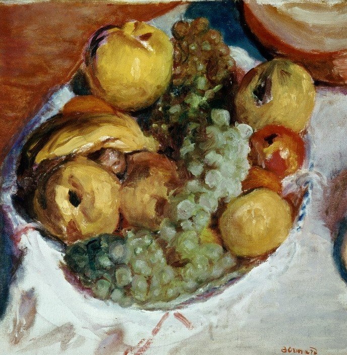 Pierre Bonnard, Nature morte, trois grappes de raisin (Banane,Früchte,Kunst,Obst,Wein,Impressionismus,Stillleben,Französische Kunst,Weintraube,Nabis)