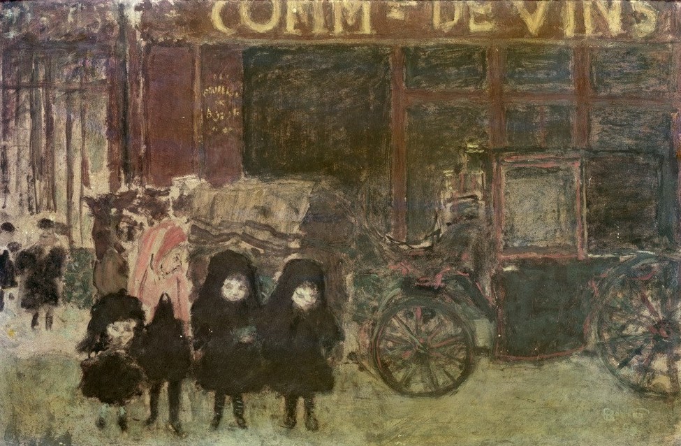 Pierre Bonnard, Le fiacre ou Le commerce de vins ou La sortie de l’école (Droschke,Kind,Kunst,Mädchen,Pferdewagen,Strassenszene,Verkehr,Französische Kunst,Nabis,Jahrhundertwende,Weinhandlung)