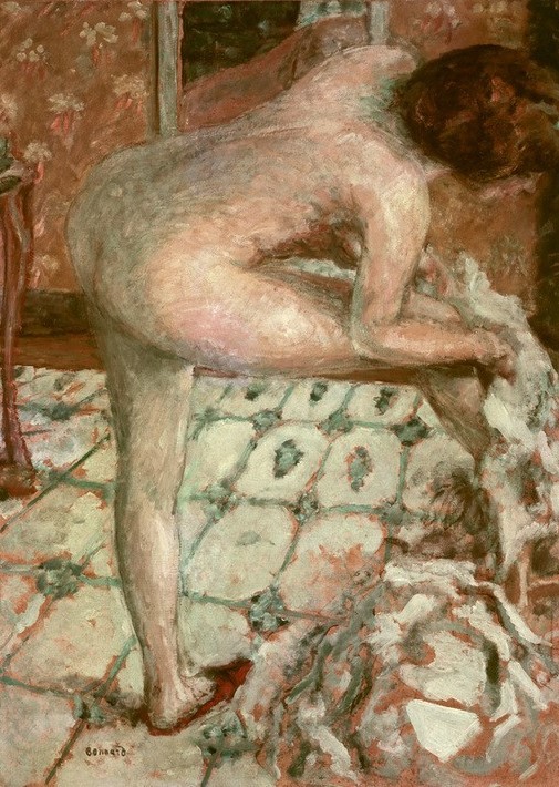 Pierre Bonnard, Apres le bain ou Le cabinet de toilette orange (Körperpflege,Bad,Frau,Kunst,Akt,Rückenakt,Französische Kunst,Badezimmer,Handtuch,Kachel,Nabis,Abtrocknen,Jahrhundertwende,Fliese)