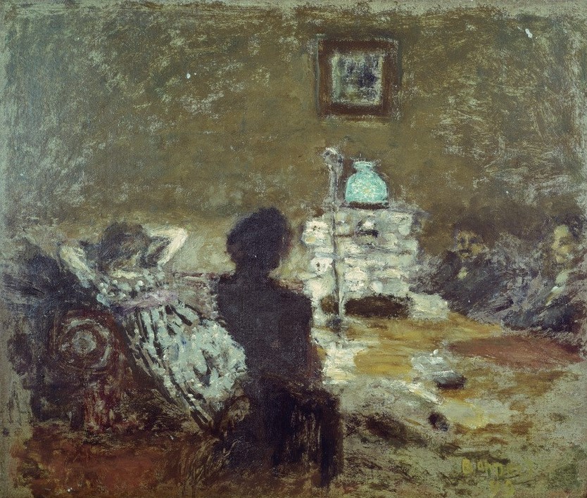 Pierre Bonnard, Sous la lampe, Szene d’intérieur (Elektrisches Licht,Frau,Kunst,Licht Und Beleuchtung,Mann,Mensch,Wohnzimmer,Lampe,Interieur,Französische Kunst,Nabis,Jahrhundertwende)