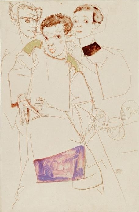 Egon Schiele, Dreifaches Selbstbildnis (Jugendstil,Portrait)