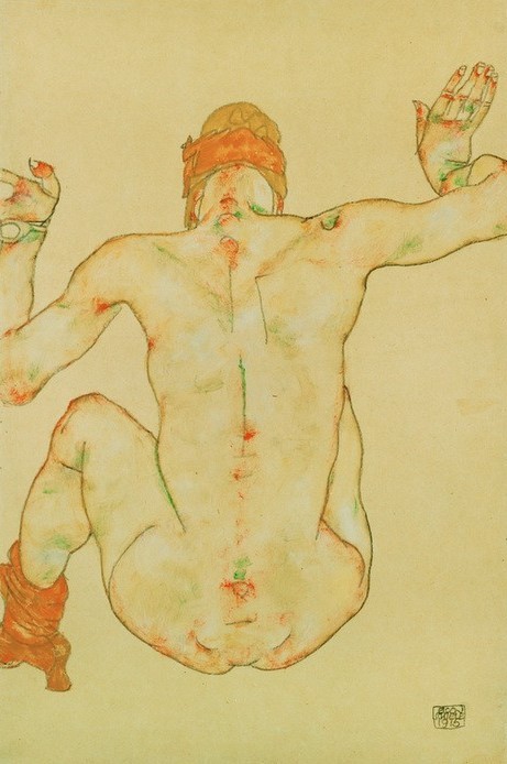 Egon Schiele, Sitzender weiblicher Rückenakt (Jugendstil,Akt)